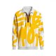 Men's Yellow & White Graffiti Brushstroke Print Polo Collar Sweatshirt with Lace-Up Neck