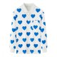 Women's White Long-Sleeve Polo Shirt with Full Blue Heart Print