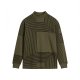 Women's Olive High Neck Top with Black Line Geometric Print
