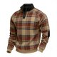 Men's Khaki & Red Plaid Print Half-Zip Stand Collar Sweatshirt