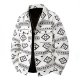 Men's White & Black Ethnic Geometric Print Shirt Collar Jacket with Utility Pockets