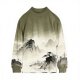 Women's Olive Gradient High Neck Top with Ink Landscape Print
