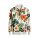 Men's Tropical Hibiscus & Palm Leaf Print Polo Collar Sweatshirt with Lace-Up Neck